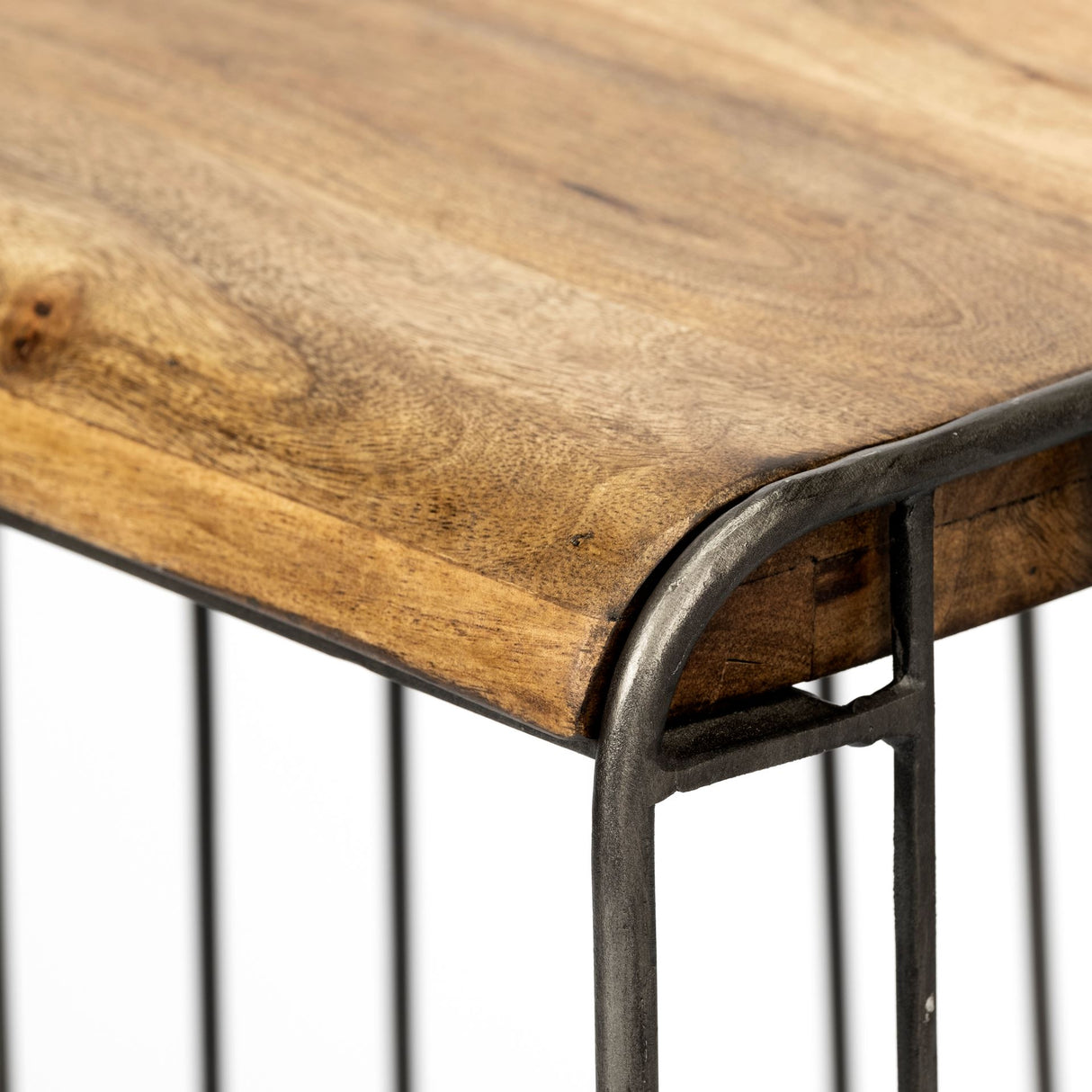 Seagram 25.6" Seat Height Brown Wood Seat Black Metal Frame Stool from Mercana - Luna Furniture