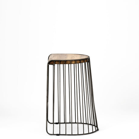 Seagram 25.6" Seat Height Brown Wood Seat Black Metal Frame Stool from Mercana - Luna Furniture
