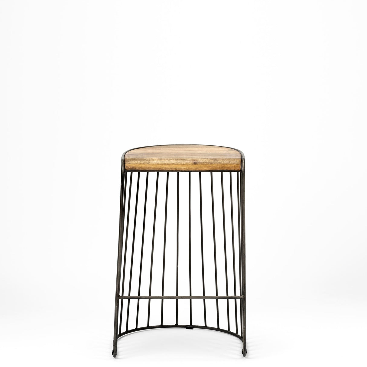 Seagram 25.6" Seat Height Brown Wood Seat Black Metal Frame Stool from Mercana - Luna Furniture