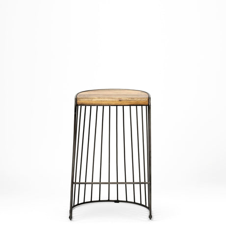 Seagram 25.6" Seat Height Brown Wood Seat Black Metal Frame Stool from Mercana - Luna Furniture