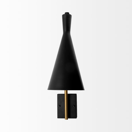Tremont I 23"L x 5.25"W x 17.5"H Black/Gold Metal Conical Shade Wall Sconce from Mercana - Luna Furniture