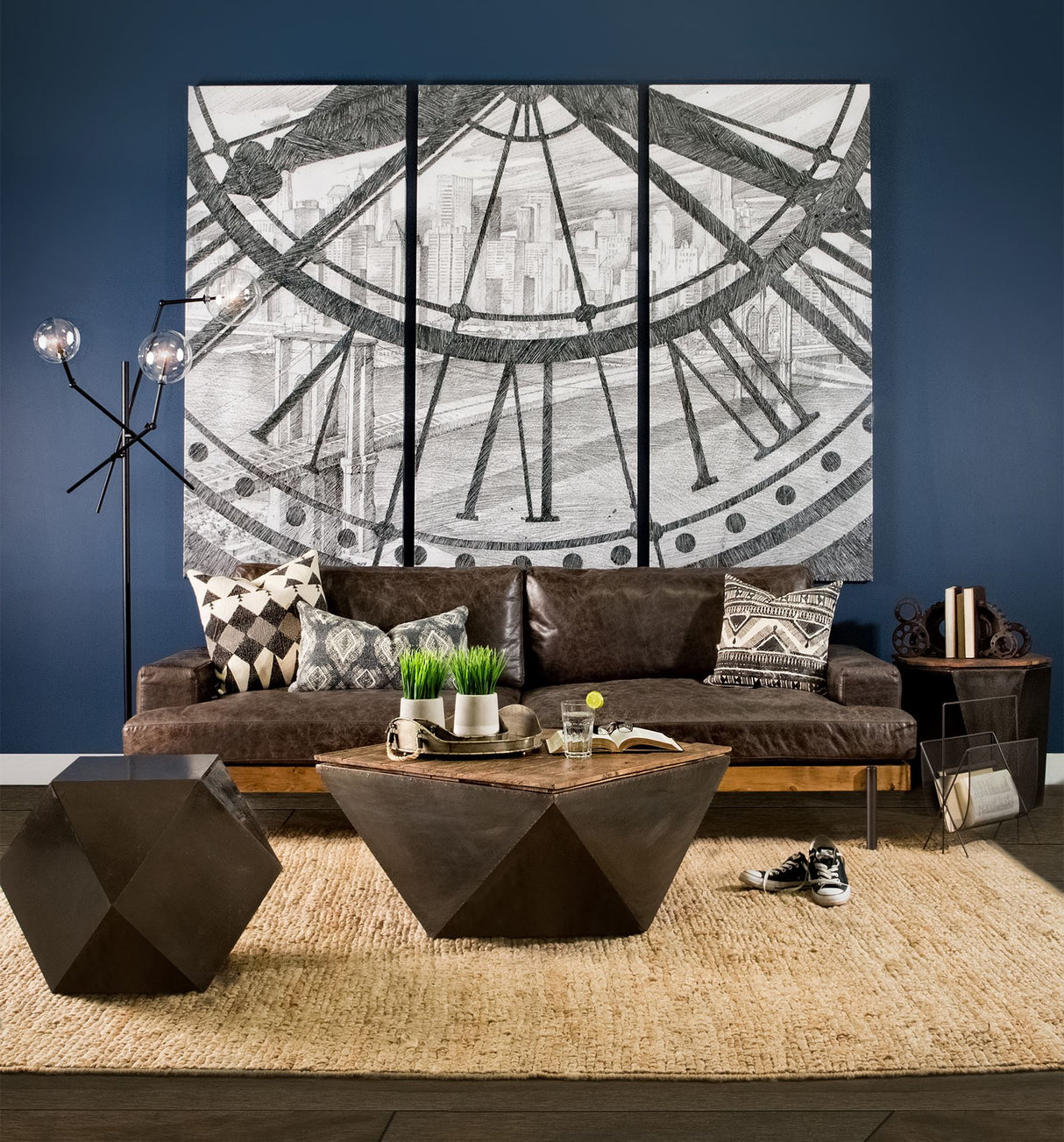 Esagono Octagonal Black Metal-Clad Reclaimed Wood End/Side Table w/ Storage from Mercana - Luna Furniture