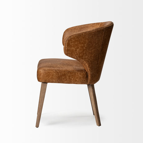 Niles 22.5L x 24.0W x 32.0H Brown Faux Leather Seat W/Brown Wooden Legs Wingback Dining Chair from Mercana - Luna Furniture