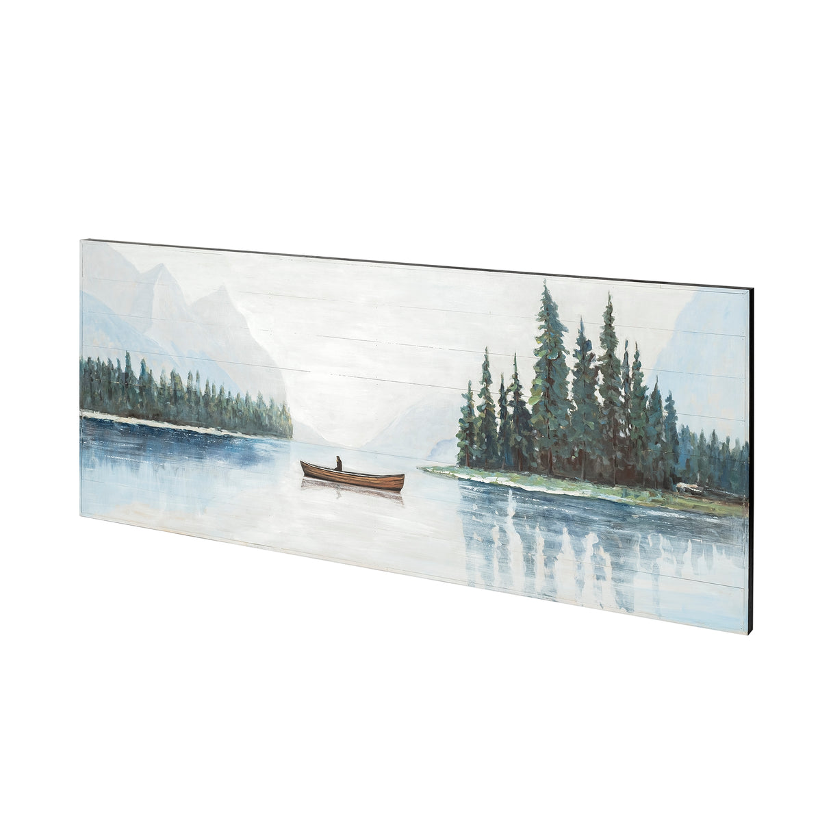 Solitude 72x30 Canoe on the Lake Original Hand Painted on Wood Oil Painting from Mercana - Luna Furniture