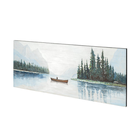 Solitude 72x30 Canoe on the Lake Original Hand Painted on Wood Oil Painting from Mercana - Luna Furniture