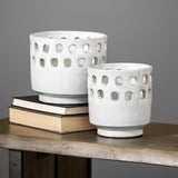 Larissa Set of Two White Ceramic Hollow Pattern Vases from Mercana - Luna Furniture