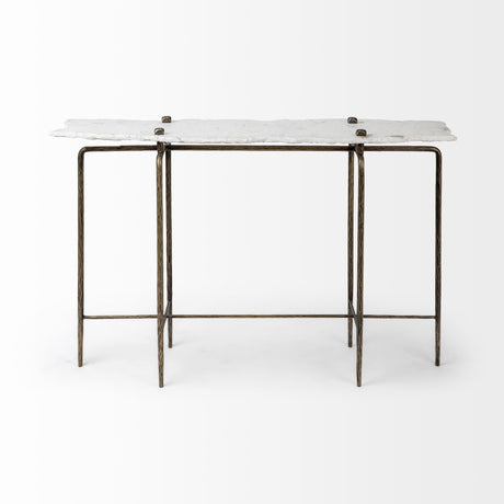 Pinera III 49L x 17W White Marble Top Gold-Toned Iron Base Console Table from Mercana - Luna Furniture
