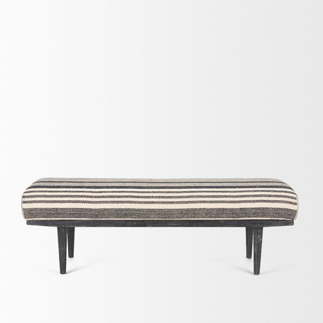 Shae Black Wood w/ Black and Cream Upholstered Bench from Mercana - Luna Furniture