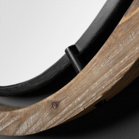 Josi 28" Brown Wood and Black Metal Frame Mirror from Mercana - Luna Furniture