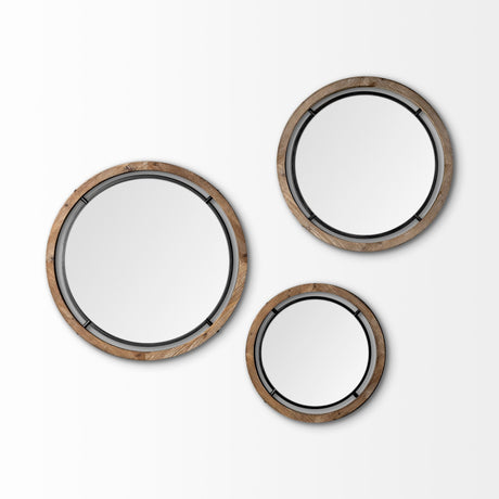 Josi 28" Brown Wood and Black Metal Frame Mirror from Mercana - Luna Furniture