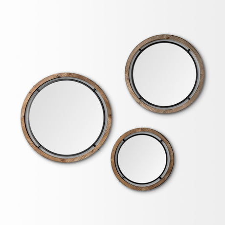 Josi 24" Brown Wood and Black Metal Frame Mirror from Mercana - Luna Furniture