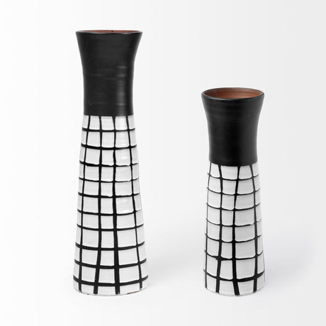 Luanda Small Black/White Large Ceramic Vase from Mercana - Luna Furniture