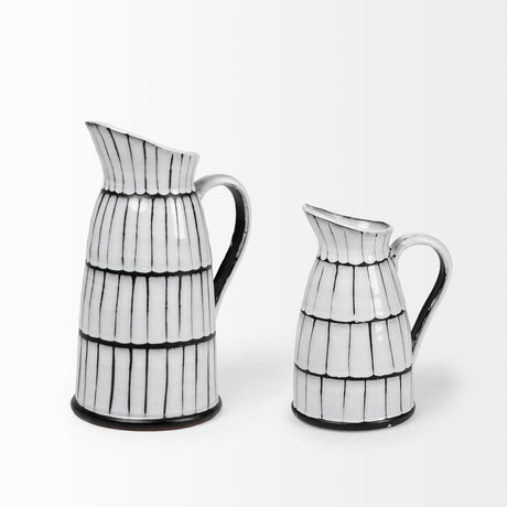 Lome Small White/Black Ceramic Jug from Mercana - Luna Furniture