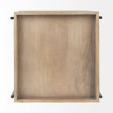 Trey III 20" x 26" Square Medium Brown Wooden Three-Tiered Black Iron Frame End/Side Table from Mercana - Luna Furniture