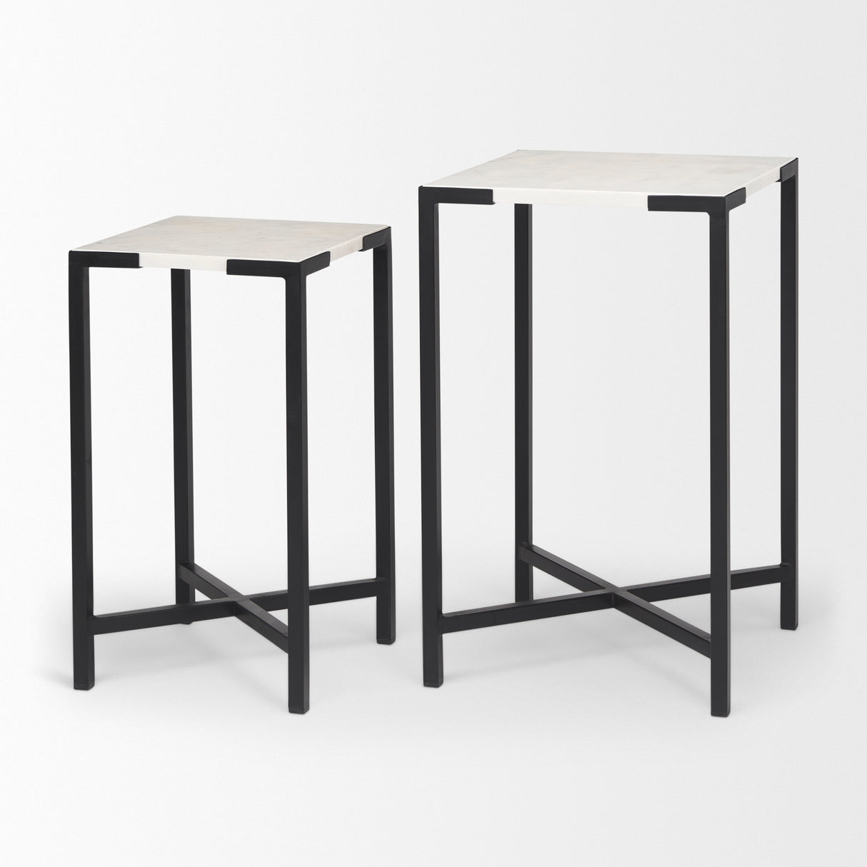 Lucas III (Set of 2) 15L x 15W; 12L x 12W White Marble W/Black Iron Frame Accent Tables from Mercana - Luna Furniture