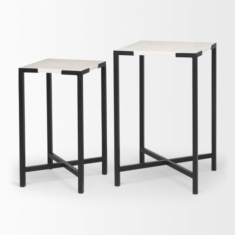 Lucas III (Set of 2) 15L x 15W; 12L x 12W White Marble W/Black Iron Frame Accent Tables from Mercana - Luna Furniture