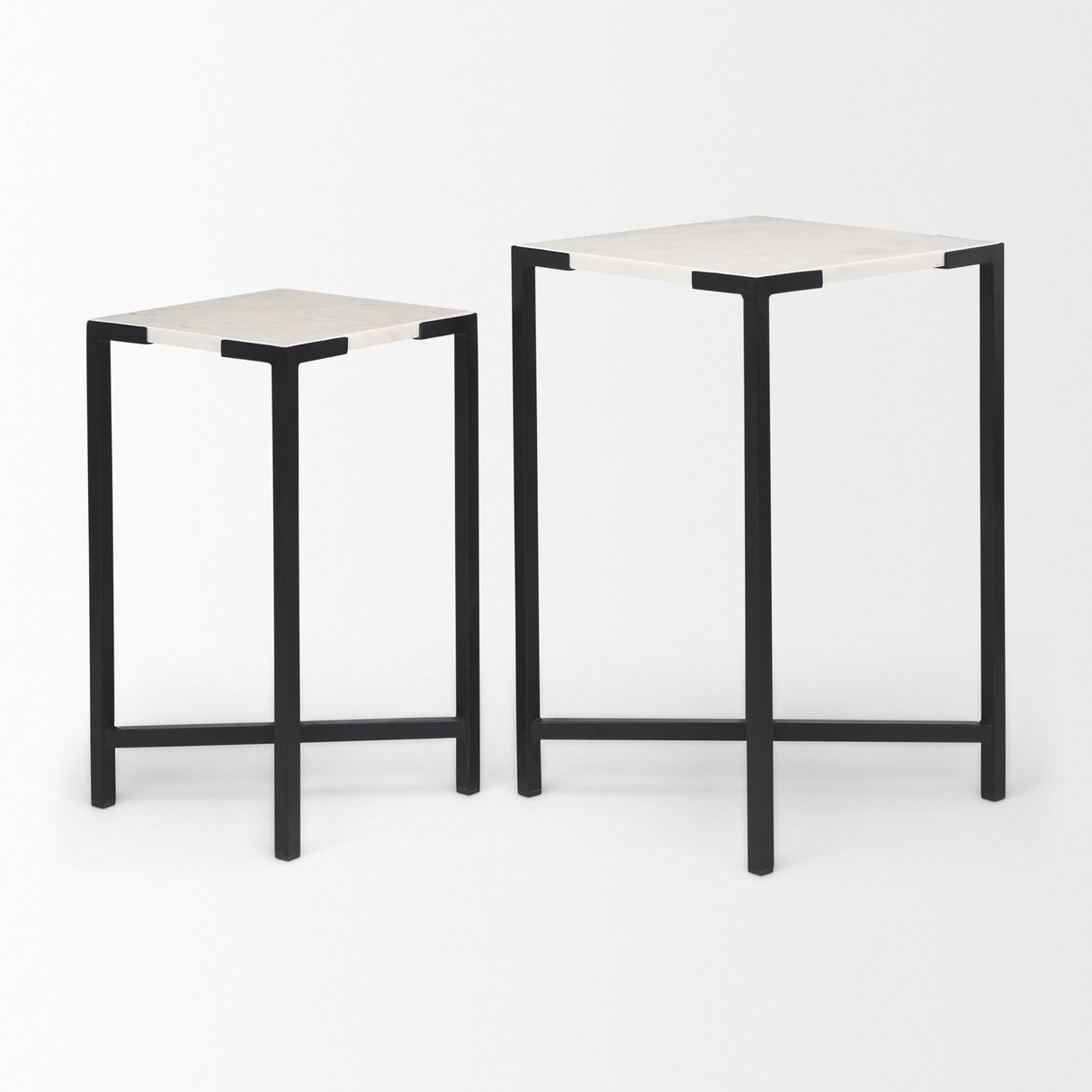 Lucas III (Set of 2) 15L x 15W; 12L x 12W White Marble W/Black Iron Frame Accent Tables from Mercana - Luna Furniture
