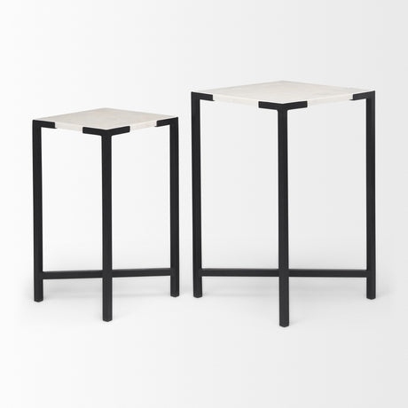Lucas III (Set of 2) 15L x 15W; 12L x 12W White Marble W/Black Iron Frame Accent Tables from Mercana - Luna Furniture
