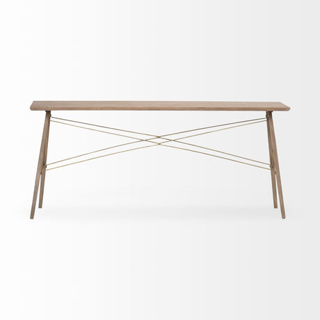 Kirby I 66L x 16W Brown Wooden Cross Braced Console Table from Mercana - Luna Furniture