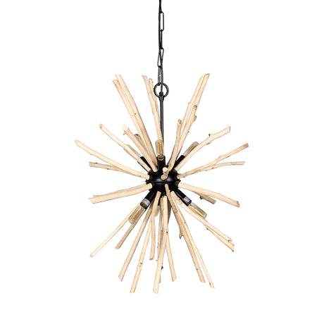 Jules 25x25 Blonde Wood and Black Metal Six Bulb Chandelier Light from Mercana - Luna Furniture