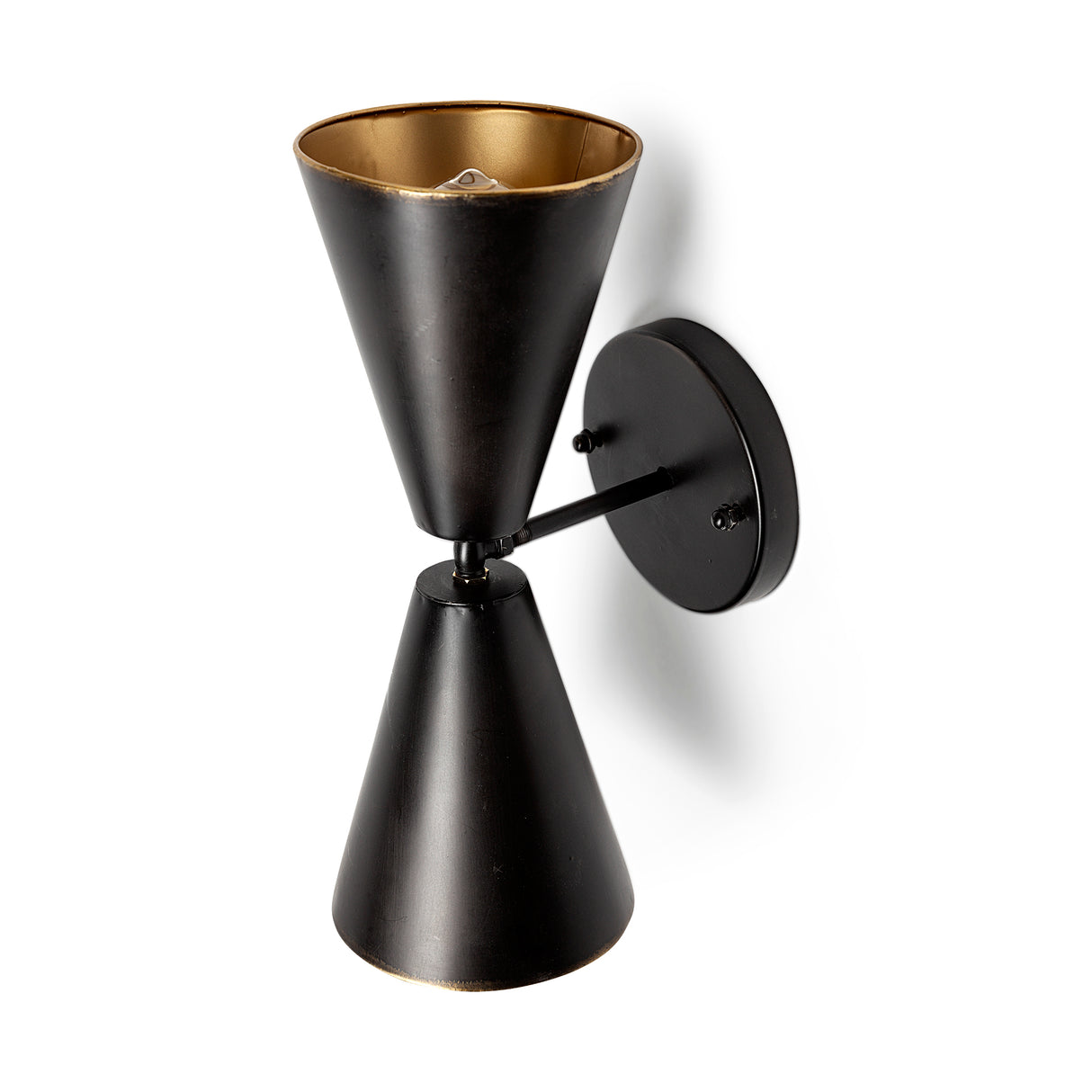 Eris II 7.3x12.6 Black Metal w/Gold Accent Double-Cone Wall Sconce from Mercana - Luna Furniture