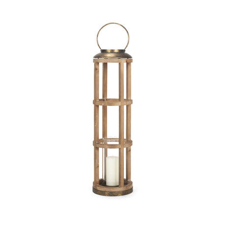 Andy I Large Natural Wood Cylindrical Lantern from Mercana - Luna Furniture