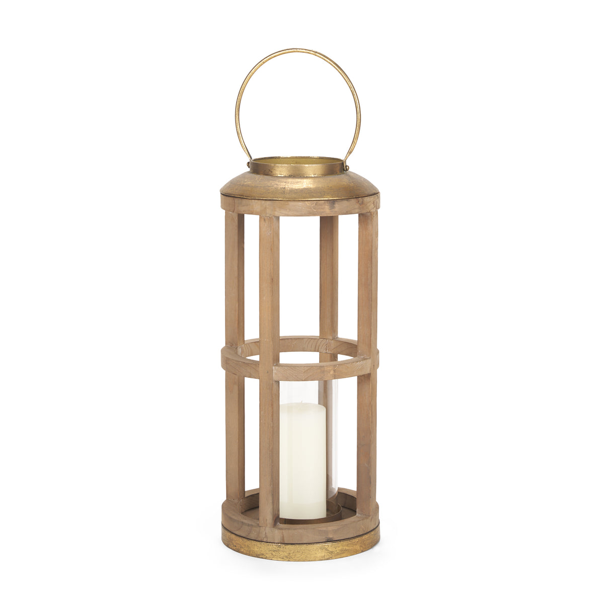 Andy II Small Natural Wood Cylindrical Lantern from Mercana - Luna Furniture