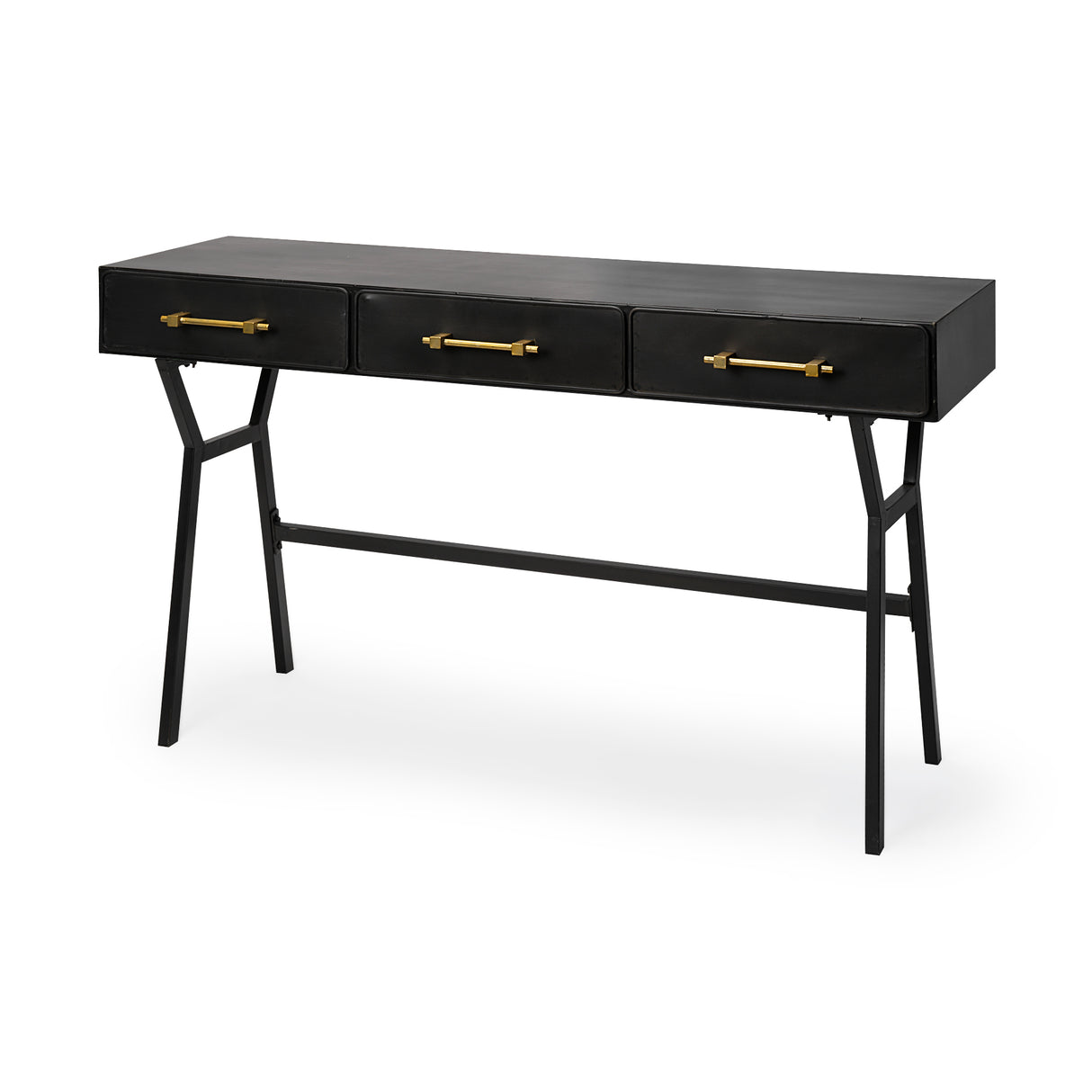 Vince 51L x 18W Black Metal W/Gold Accents 3 Drawer Office Desk from Mercana - Luna Furniture