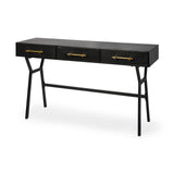 Vince 51L x 18W Black Metal W/Gold Accents 3 Drawer Office Desk from Mercana - Luna Furniture