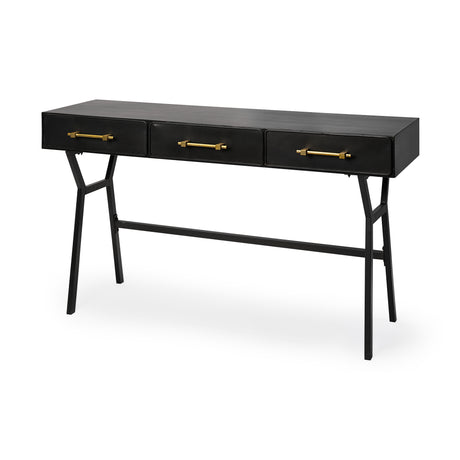 Vince 51L x 18W Black Metal W/Gold Accents 3 Drawer Office Desk from Mercana - Luna Furniture