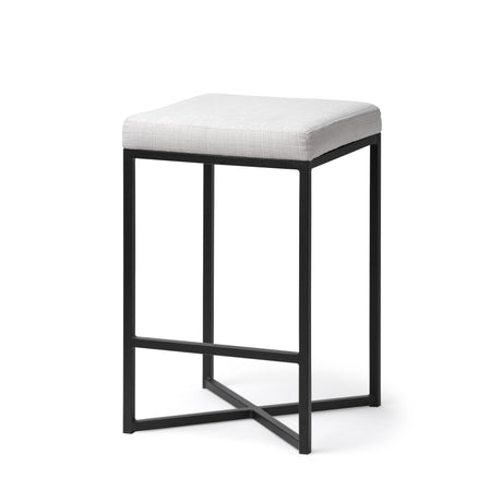 Frodo 26.4H Seat Height White Fabric Seat Black Metal Base Stool from Mercana - Luna Furniture
