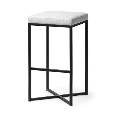 Frodo 29.75H Seat Height White Fabric Seat Black Metal Base Stool from Mercana - Luna Furniture