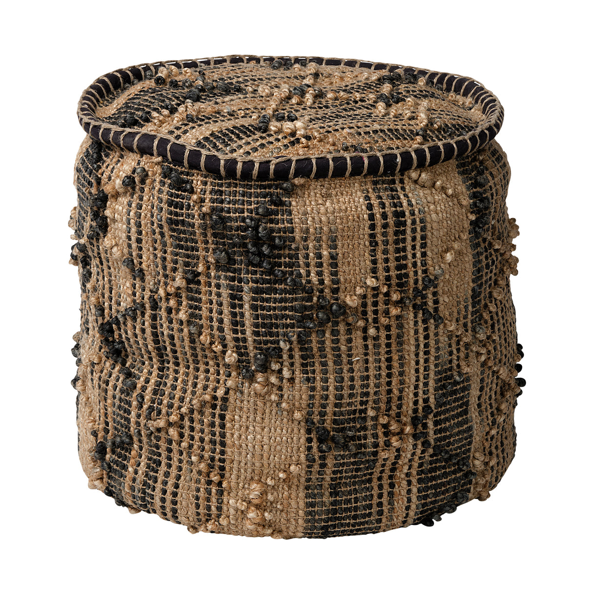 Riley Tan Jute Popcorn Stich Cylindrical Pouf from Mercana - Luna Furniture