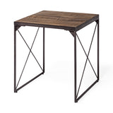 Trestman II 24" x 22.5" Square Top Medium Brown Wood and Iron Cross Braced End/Side Table from Mercana - Luna Furniture