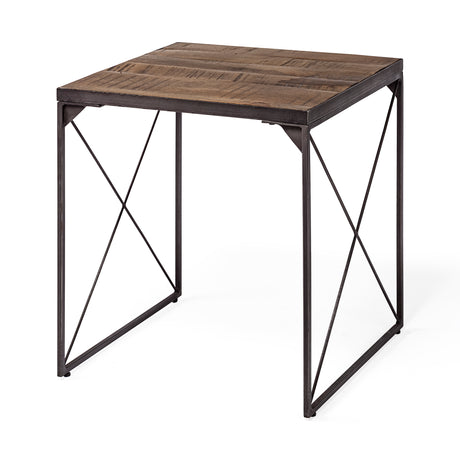 Trestman II 24" x 22.5" Square Top Medium Brown Wood and Iron Cross Braced End/Side Table from Mercana - Luna Furniture