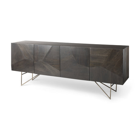 Darwin 80x17.5 Brown Solid Wood Gold Metal Base 4 Cabinet Door Sideboard from Mercana - Luna Furniture