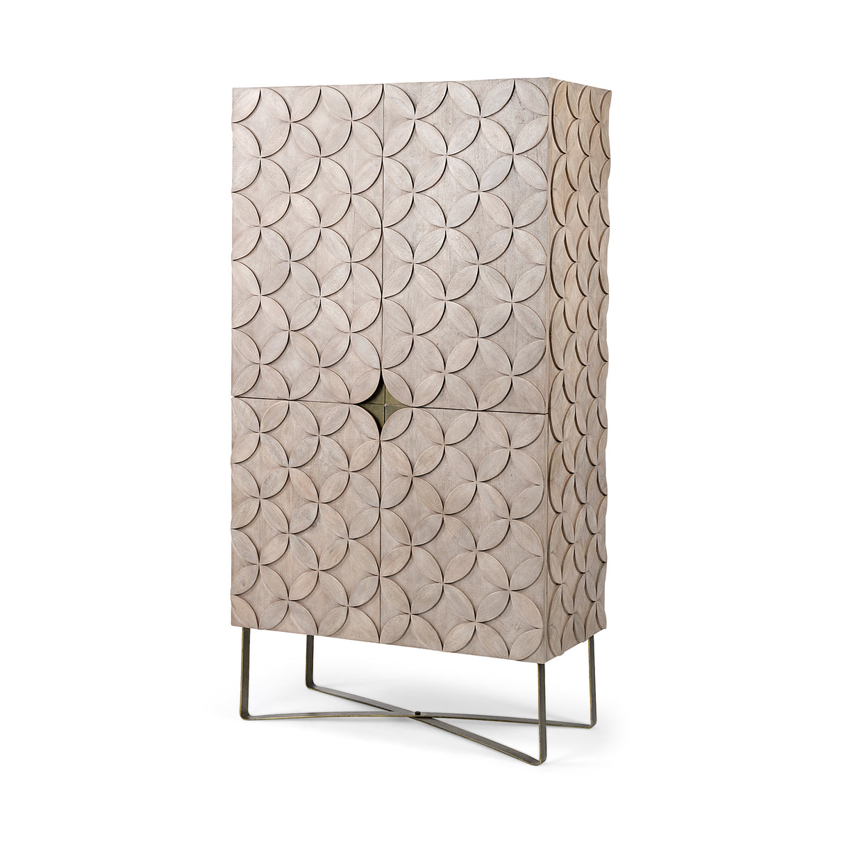 Excelsior II 68.1" H Light Brown Wood Gold Iron Base Storage Cabinet from Mercana - Luna Furniture