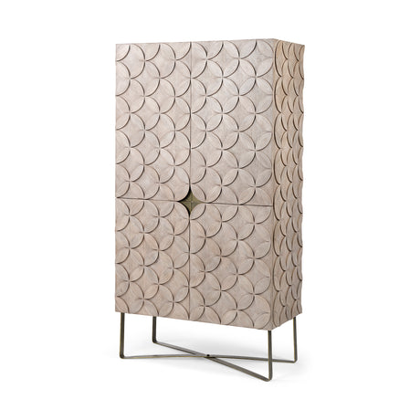 Excelsior II 68.1" H Light Brown Wood Gold Iron Base Storage Cabinet from Mercana - Luna Furniture