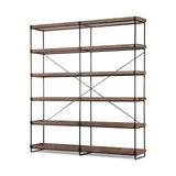 Trey IV 80L x 16W x 87.5H Medium Brown Wood and Iron Five Tray Shelf Shelving Unit from Mercana - Luna Furniture