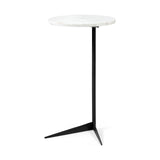 Ballatine II 15L x 15W x 27L White Marble Round Top White w/ Black Metal Base Accent Table from Mercana - Luna Furniture