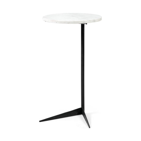 Ballatine II 15L x 15W x 27L White Marble Round Top White w/ Black Metal Base Accent Table from Mercana - Luna Furniture