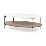 Larkin 48" Oval White Marble Top and Solid Wood Shelf w/ Black Metal Frame Coffee Table from Mercana - Luna Furniture