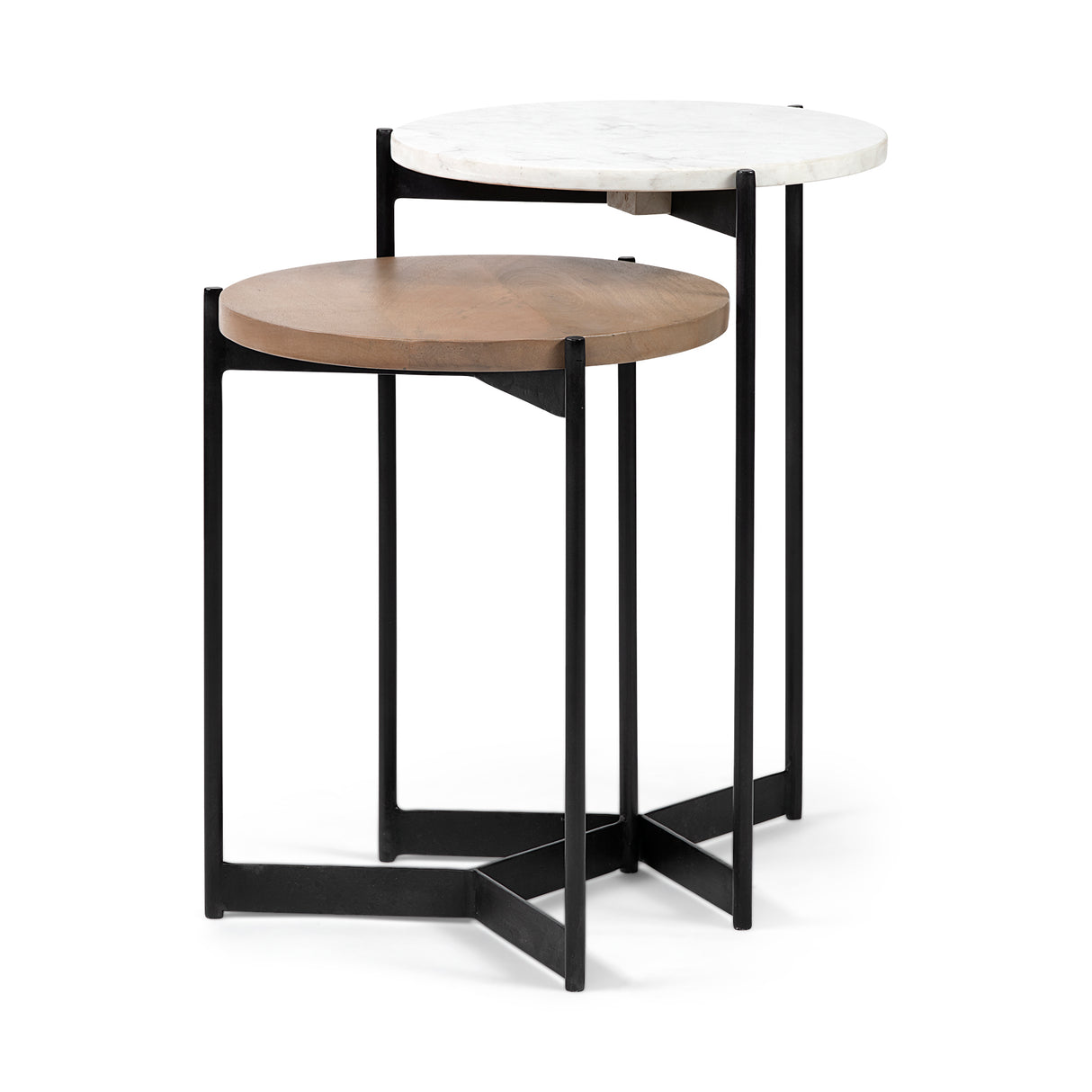 Larkin II Marble and Medium Brown Wood Round Tabletop Nesting End/Side Tables from Mercana - Luna Furniture