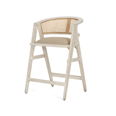 Tabitha 26.75" Seat Height Beige Fabric/Rattan Seat Blonde Wood Frame Counter Stool from Mercana - Luna Furniture
