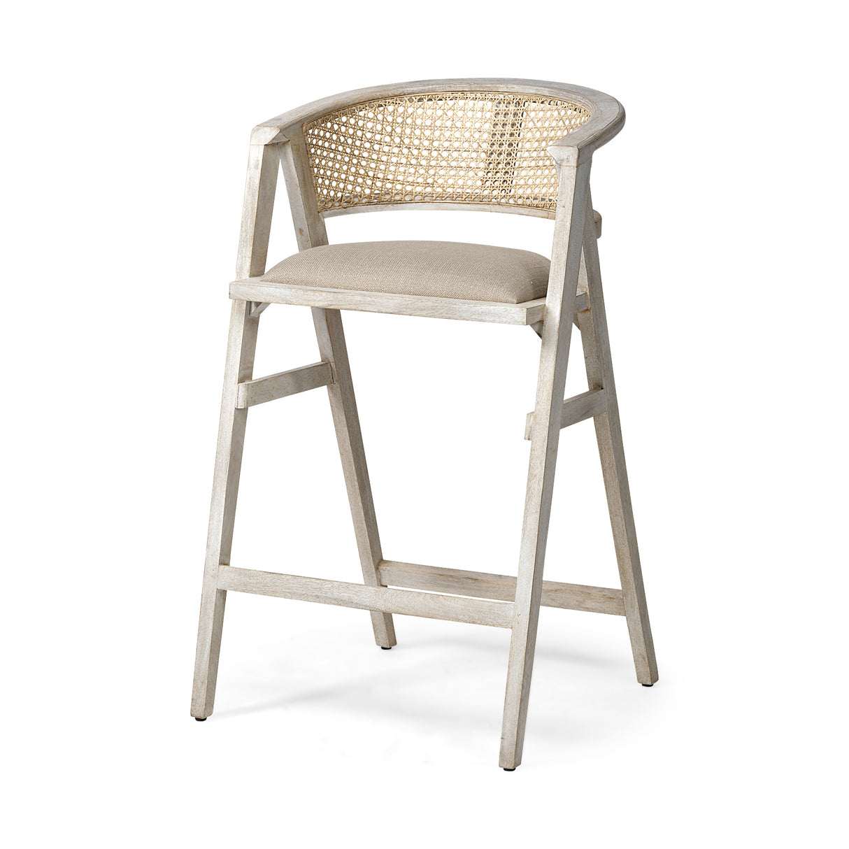 Tabitha 30.75" Seat Height Beige Fabric/Rattan Seat Blonde Wood Frame Bar Stool from Mercana - Luna Furniture