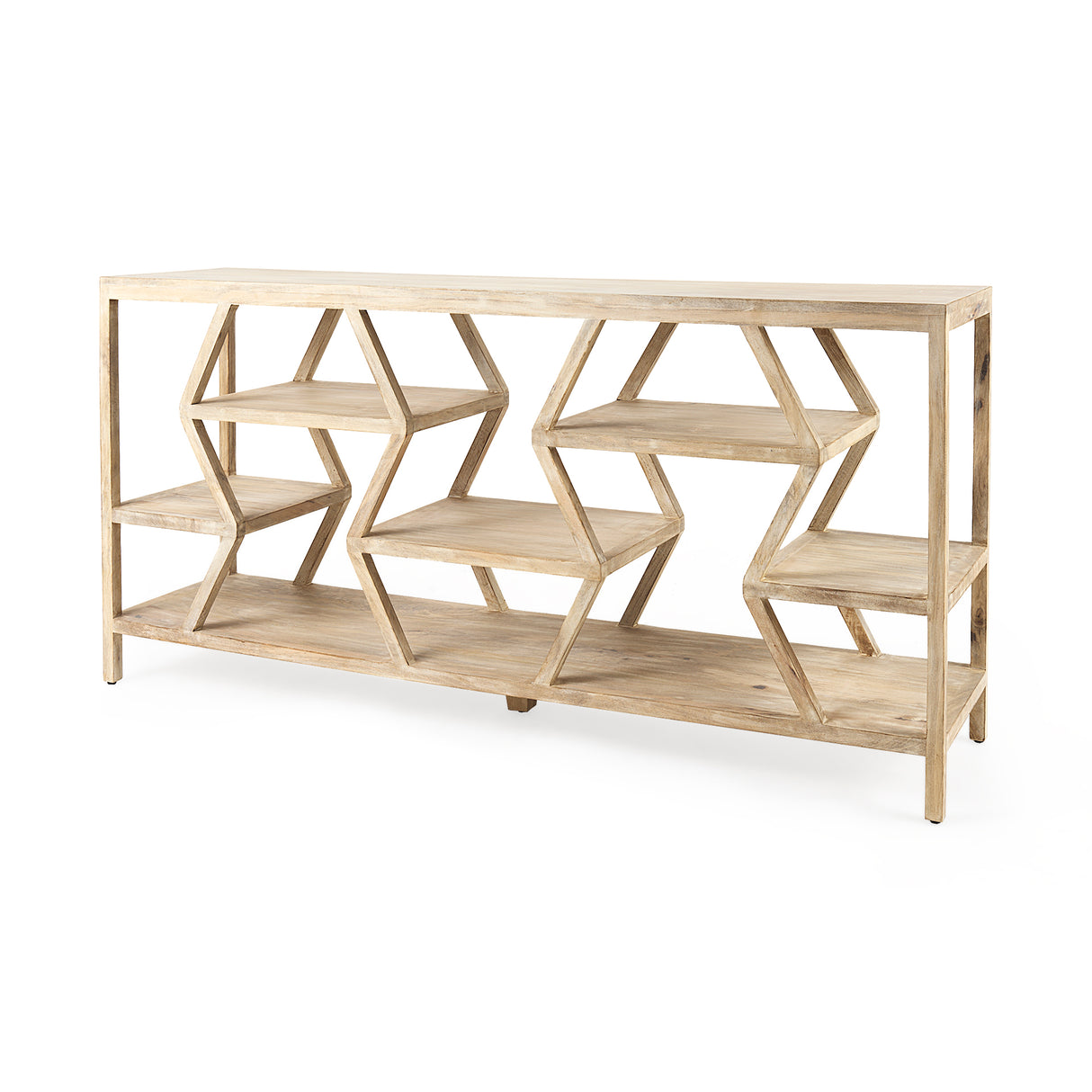 Dayton II 66L x 16W Natural Wooden Multi-Level Shelf Console Table from Mercana - Luna Furniture
