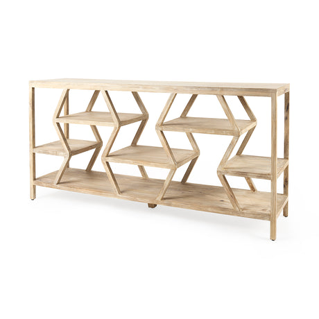 Dayton II 66L x 16W Natural Wooden Multi-Level Shelf Console Table from Mercana - Luna Furniture