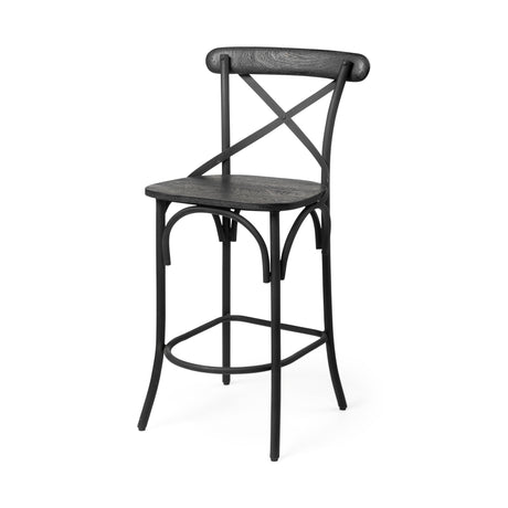Etienne 26.25" Seat Height Black Wood Seat Black Metal Base Stool from Mercana - Luna Furniture