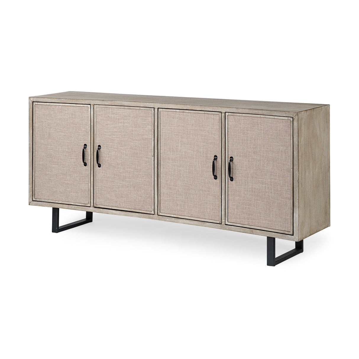 Bellefontaine II 68x15.5 Brown Fir Veneer Frame 4 Fabric Covered Cabinet Door Sideboard from Mercana - Luna Furniture