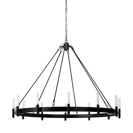 Decamp I (47.2"x36.2") Black Metal Chassis Glass Tube Twelve Light Chandelier from Mercana - Luna Furniture
